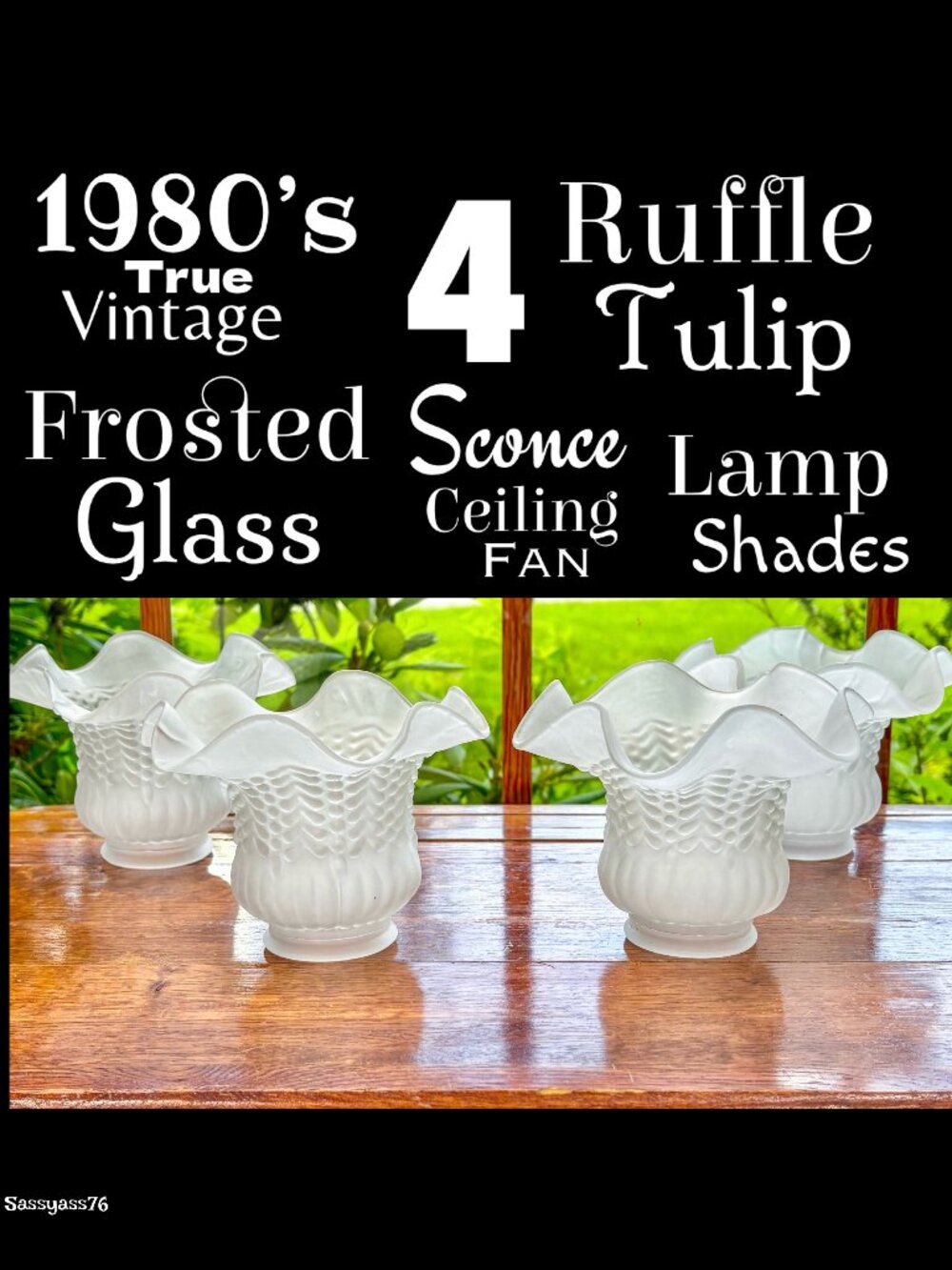 🆕VTG▪️1980's Four Ruffle Tulip Frosted Glass Sconce Ceiling Fan Lamp Shades
